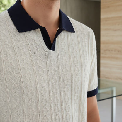 Textured Polo Shirt - Midnight Blue - Back View