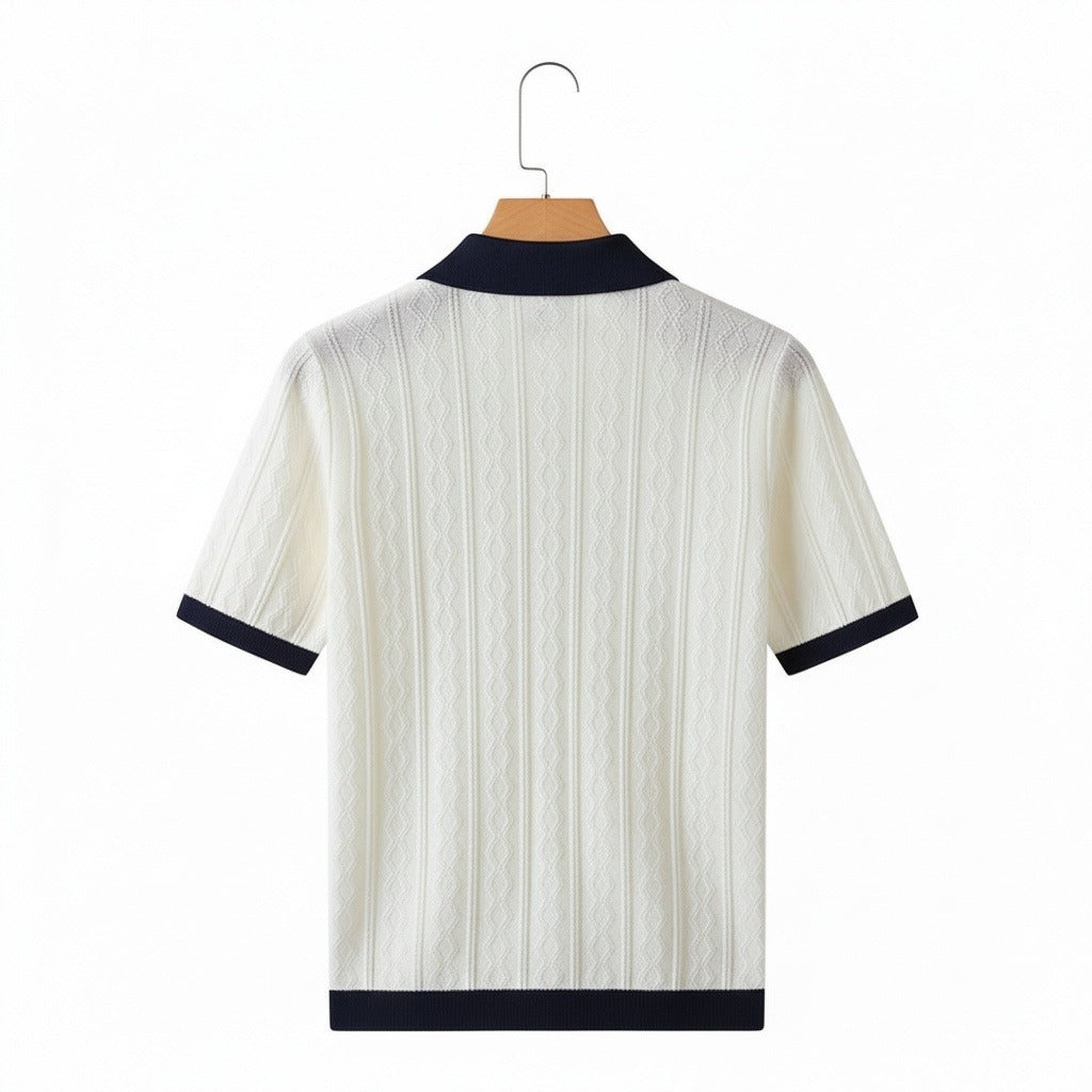 Textured Polo Shirt - Midnight Blue - Fabric Detail