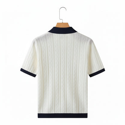 Textured Polo Shirt - Midnight Blue - Fabric Detail