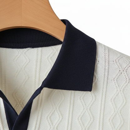 Textured Polo Shirt - Midnight Blue - Texture Close Up