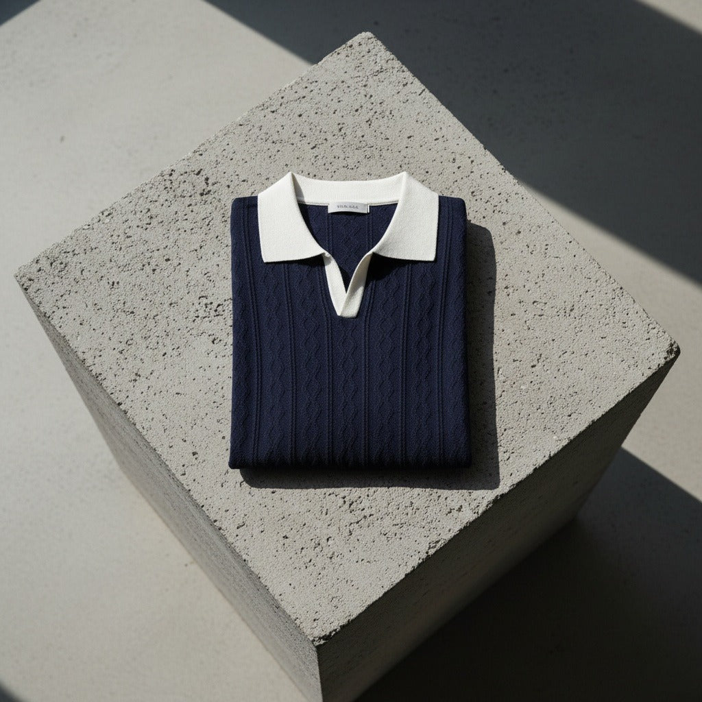 Textured Polo Shirt - Navy Blue - Lifestyle Inspiration