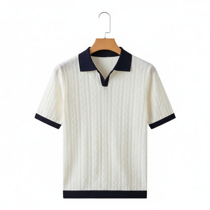Textured Polo Shirt - Midnight Blue - Front View