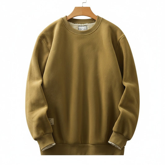 Thick Crew Neck Sweater - Olive Green - Front View