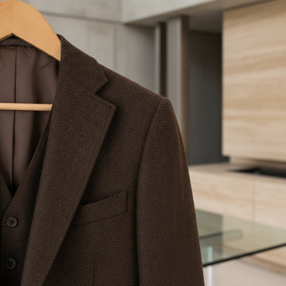 Tweed Three Piece Suit - Mocha Brown - Back View