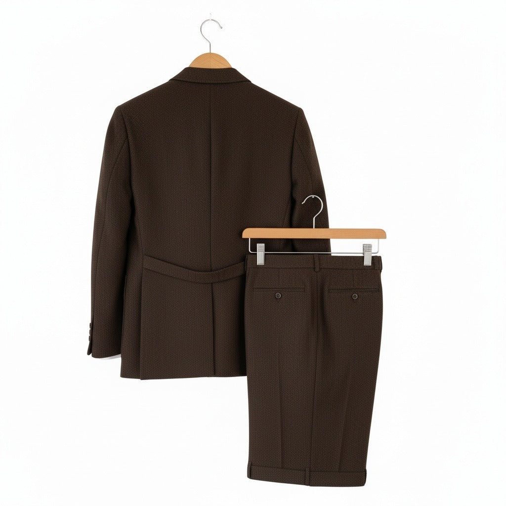 Tweed Three Piece Suit - Mocha Brown - Fabric Detail