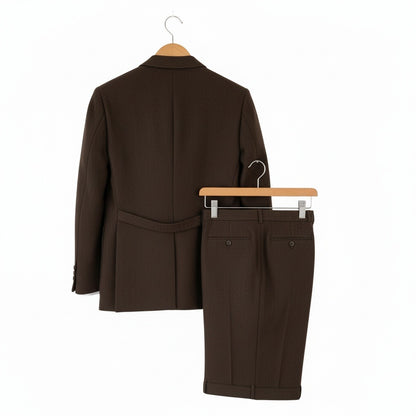 Tweed Three Piece Suit - Mocha Brown - Fabric Detail