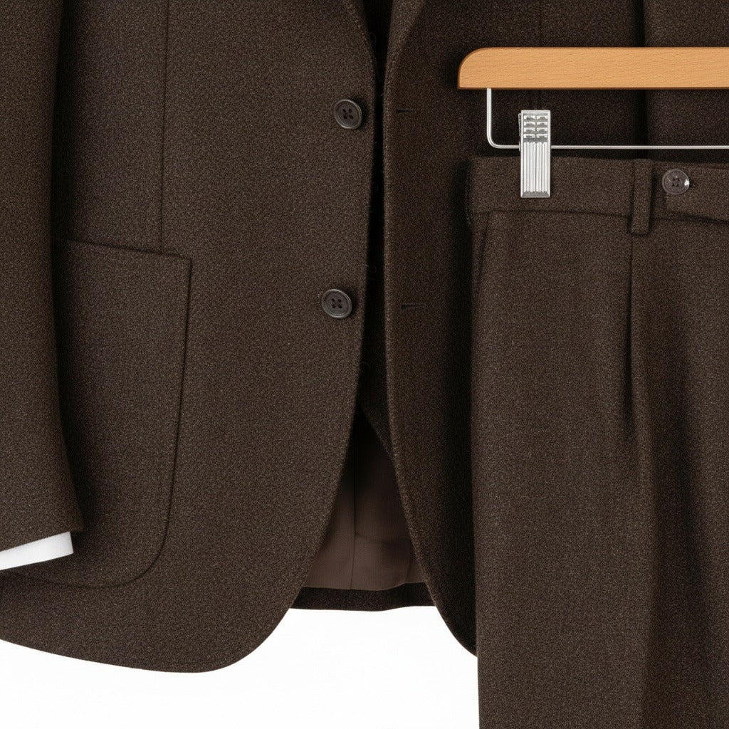 Tweed Three Piece Suit - Mocha Brown - Texture Close Up