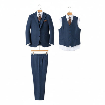 Tweed Three Piece Suit - Ocean Blue - Front View
