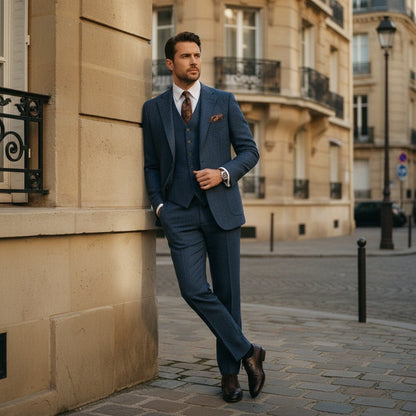 Tweed Three Piece Suit - Ocean Blue - Angled Shot