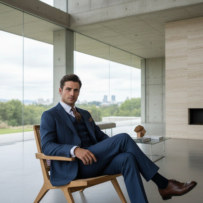Tweed Three Piece Suit - Ocean Blue - Side Profile