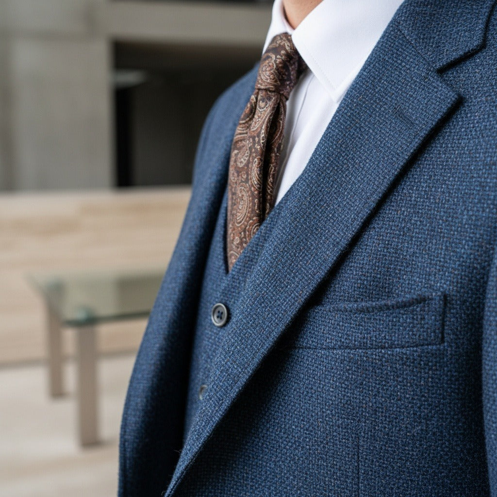 Tweed Three Piece Suit - Ocean Blue - Back View