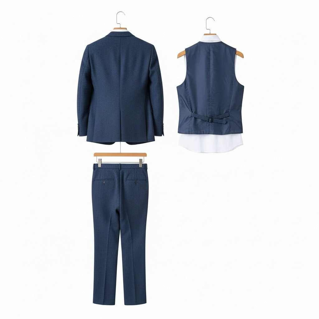 Tweed Three Piece Suit - Ocean Blue - Fabric Detail