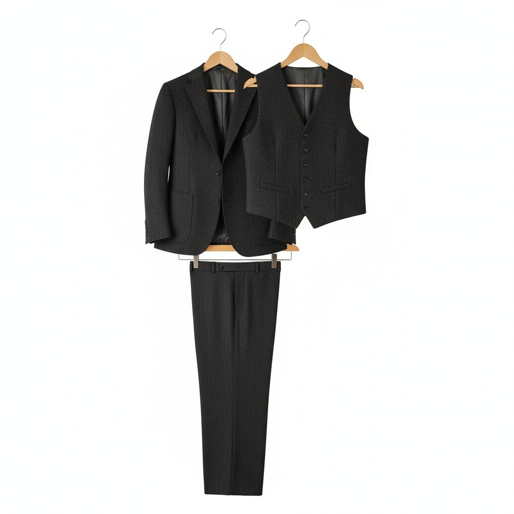 Tweed Three Piece Suit - Charcoal Grey - Front View