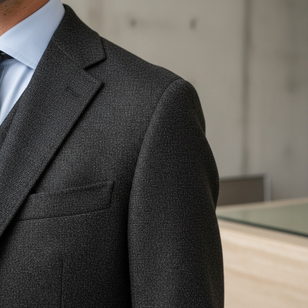Tweed Three Piece Suit - Charcoal Grey - Back View
