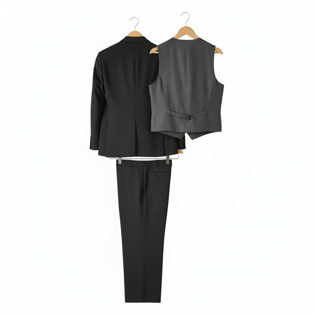 Tweed Three Piece Suit - Charcoal Grey - Fabric Detail