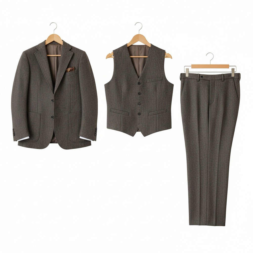 Tweed Three Piece Suit - Dusk Brown - Front View