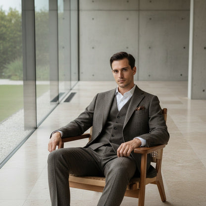 Tweed Three Piece Suit - Dusk Brown - Side Profile