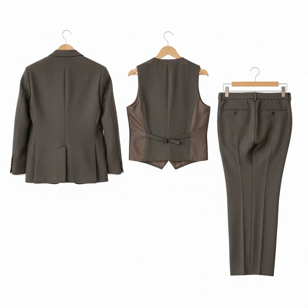 Tweed Three Piece Suit - Dusk Brown - Fabric Detail