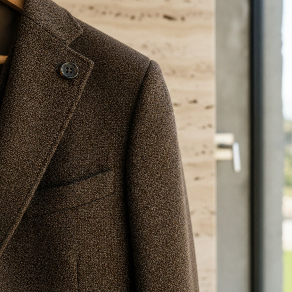 Tweed Three Piece Suit - Dark Olive Green - Back View