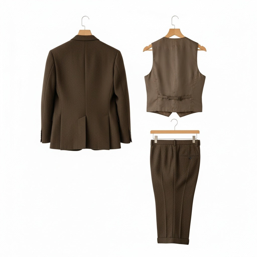 Tweed Three Piece Suit - Dark Olive Green - Fabric Detail