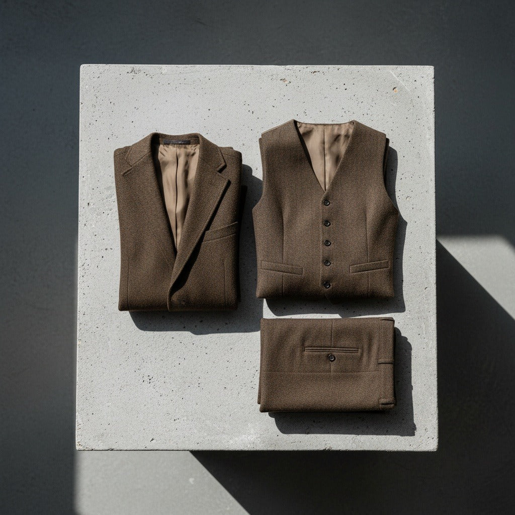 Tweed Three Piece Suit - Dark Olive Green - Lifestyle Inspiration