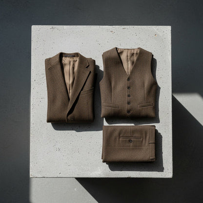 Tweed Three Piece Suit - Dark Olive Green - Lifestyle Inspiration