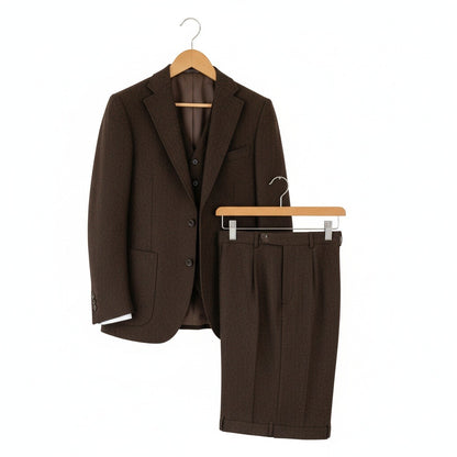 Tweed Three Piece Suit - Mocha Brown - Front View