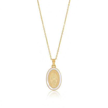 Virgin Mary Medal Necklace - Gold - Front View