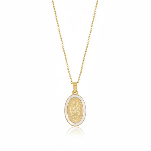 Virgin Mary Medal Necklace - Gold - Front View