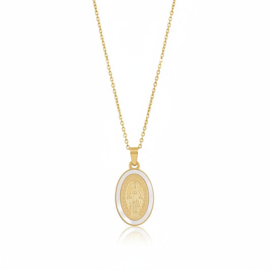 Virgin Mary Medal Necklace - Gold - Front View