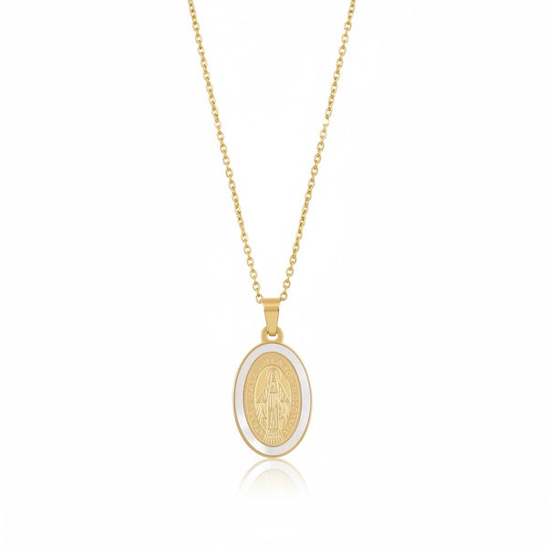 Virgin Mary Medal Necklace - Gold - Front View