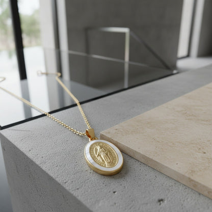 Virgin Mary Medal Necklace - Gold - Back View
