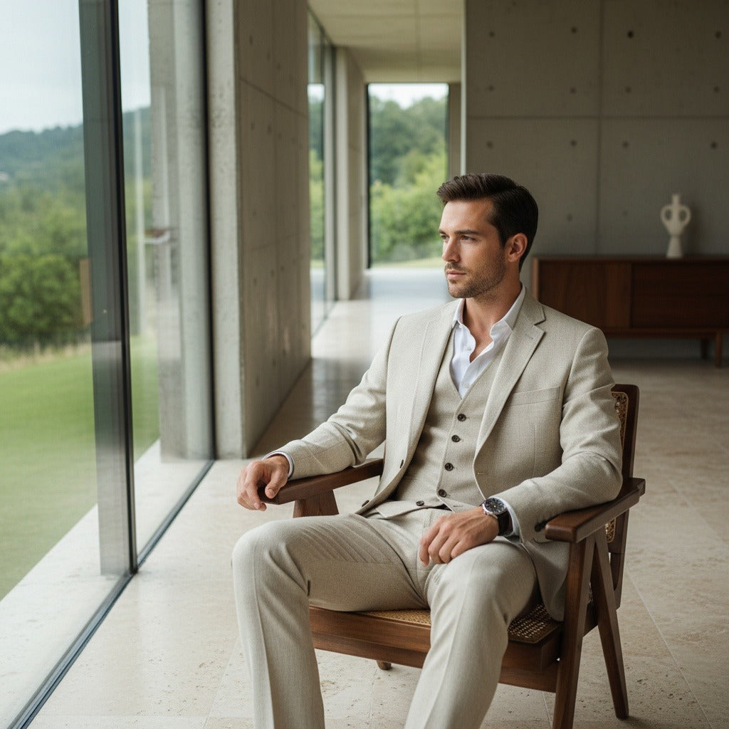 Wedding Suit for Men - Beige - Side Profile