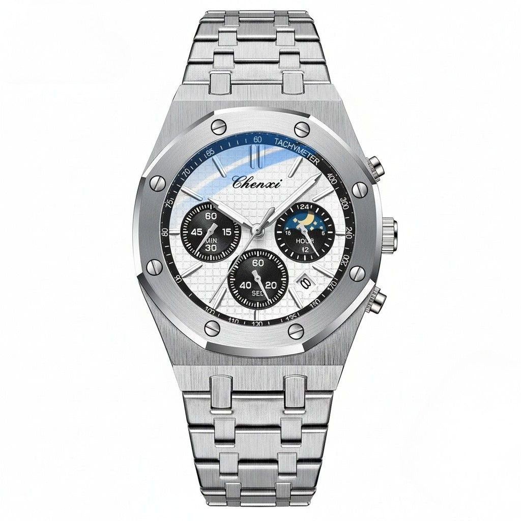 White Chronograph Watch - White - Front View