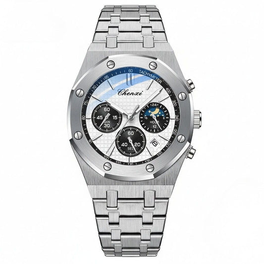 White Chronograph Watch - White - Front View