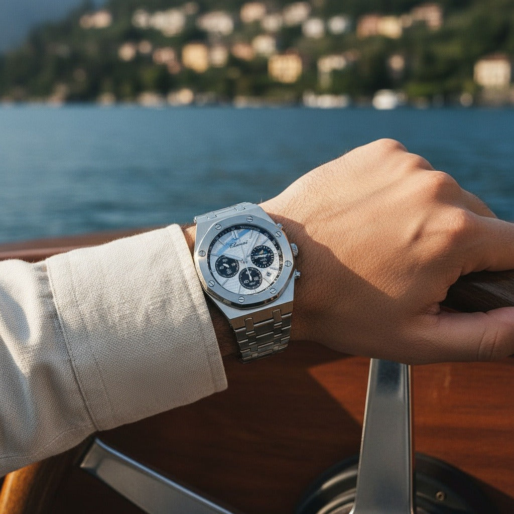 White Chronograph Watch - White - Angled Shot