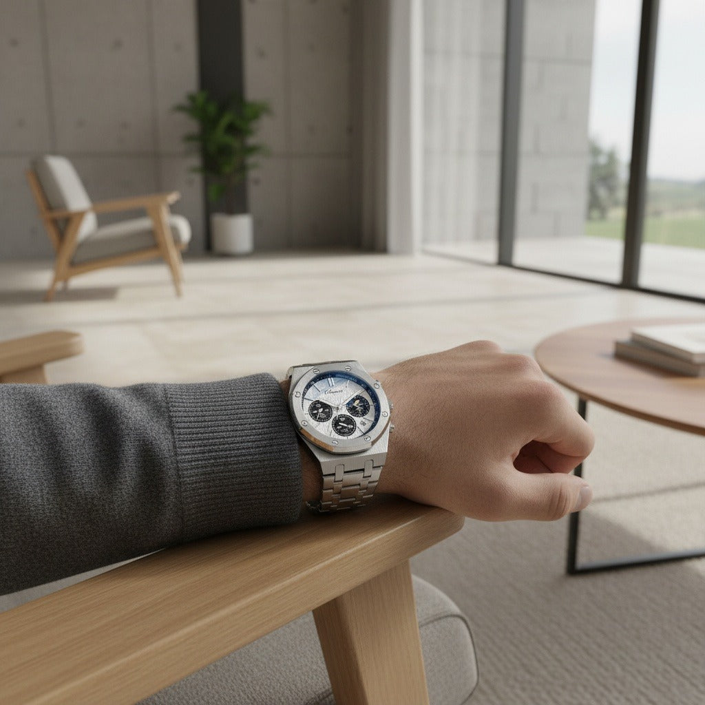 White Chronograph Watch - White - Side Profile