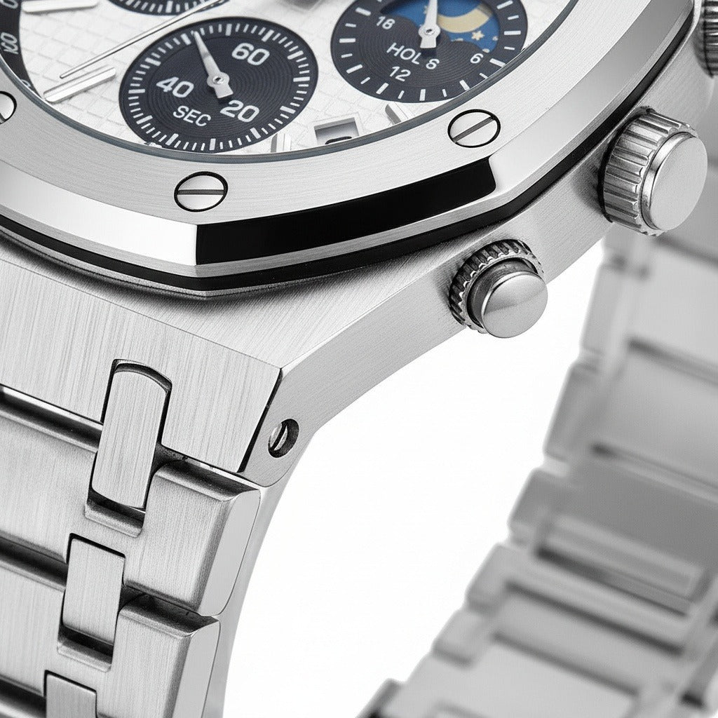 White Chronograph Watch - White - Texture Close Up