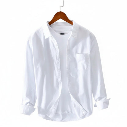 White Cotton Shirt - White - Front View
