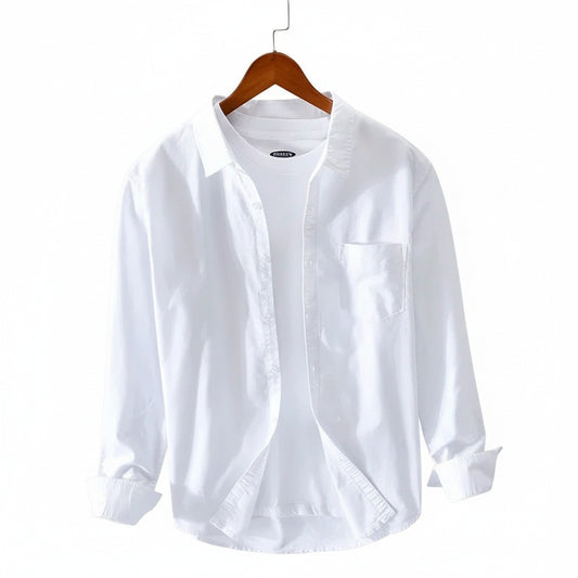 White Cotton Shirt - White - Front View
