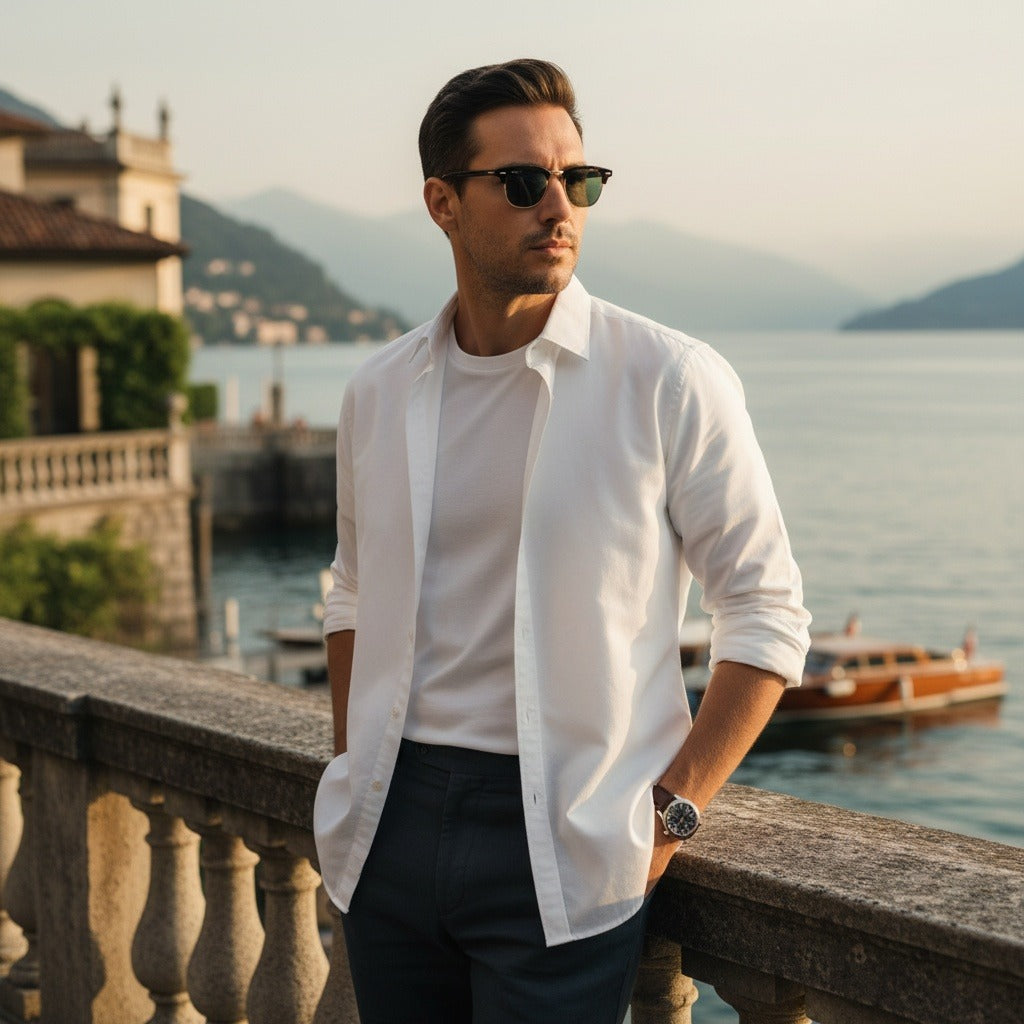 White Cotton Shirt - White - Angled Shot