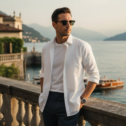 White Cotton Shirt - White - Angled Shot