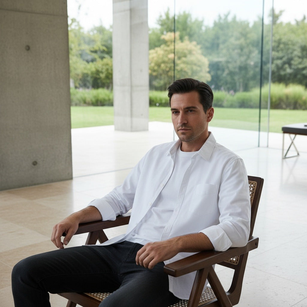 White Cotton Shirt - White - Side Profile