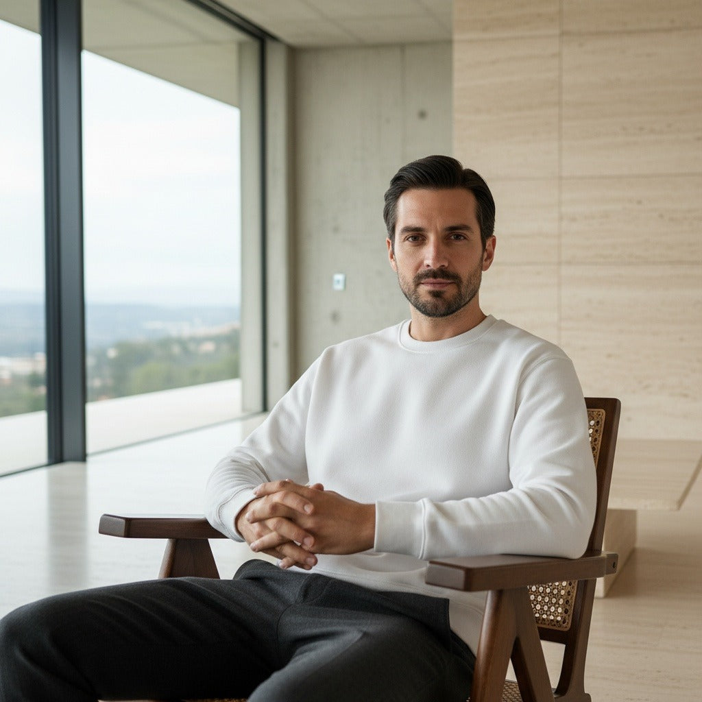 White Crew Neck Sweater - White - Side Profile