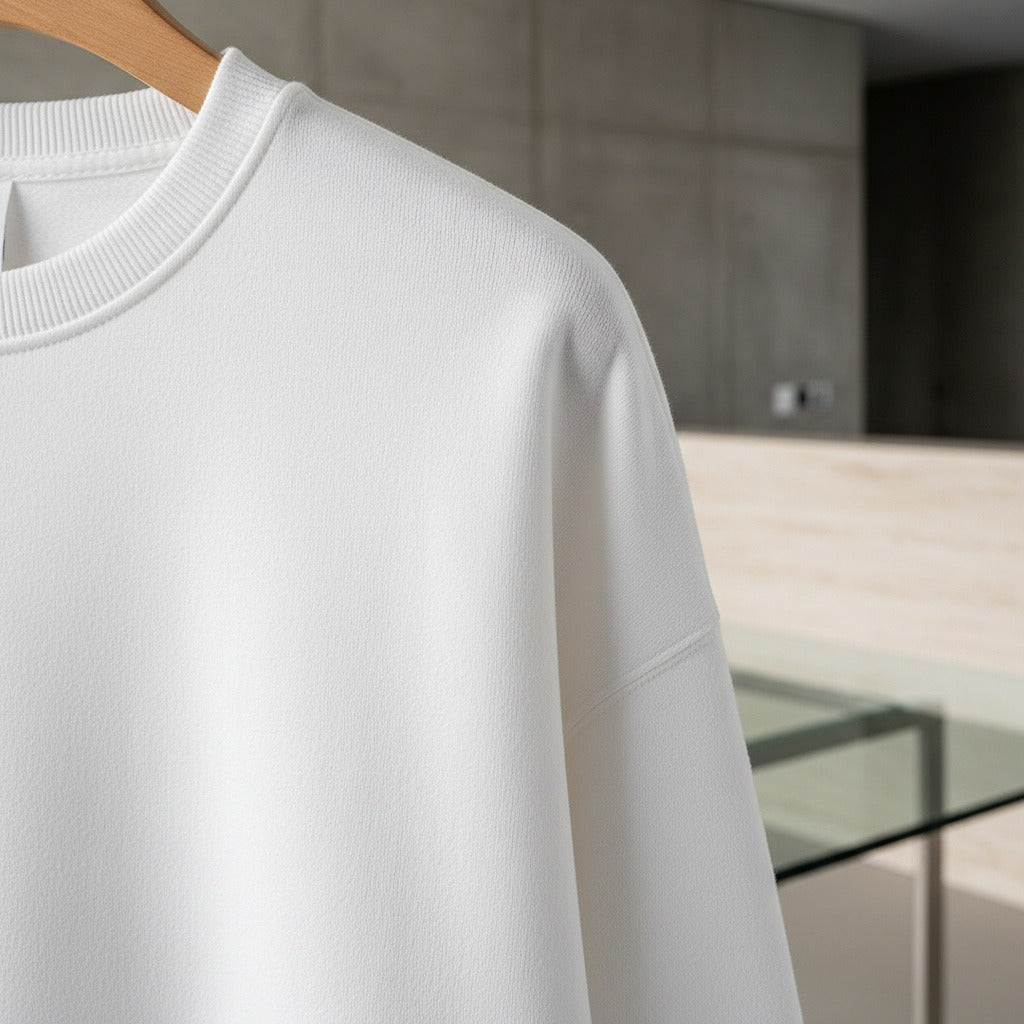 White Crew Neck Sweater - White - Back View