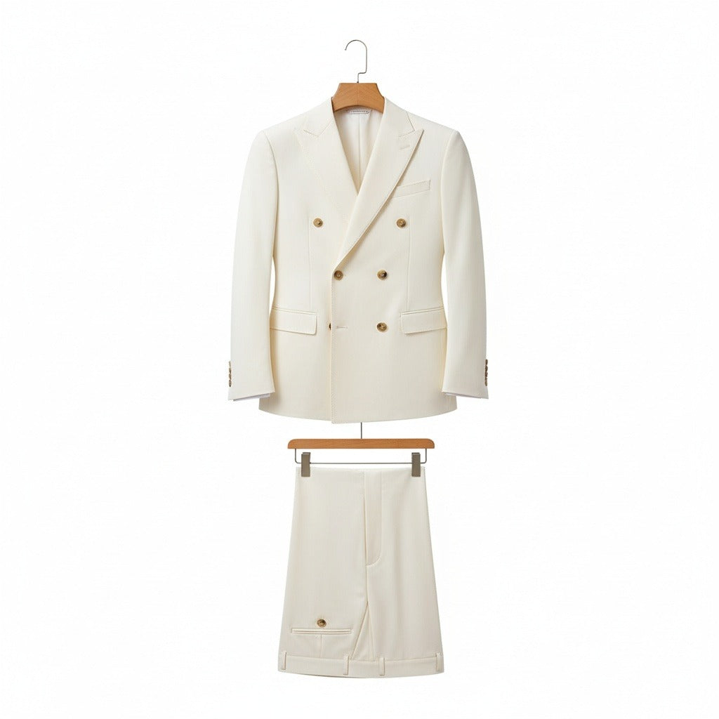 White Double Breasted Suit - White - Front View