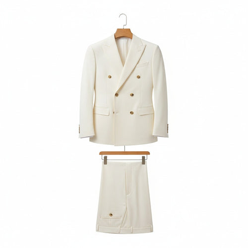 White Double Breasted Suit - White - Front View