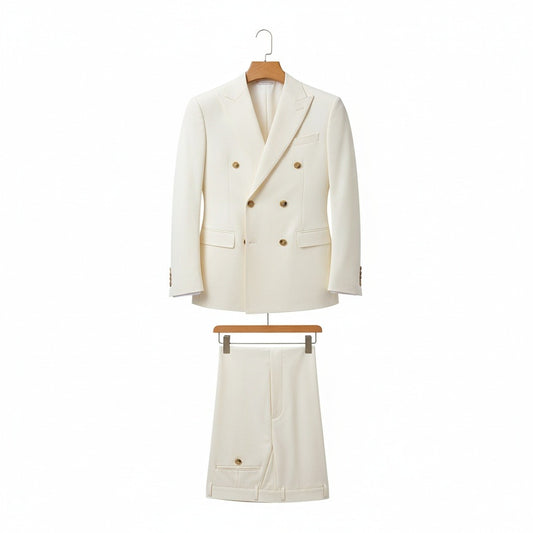 White Double Breasted Suit - White - Front View