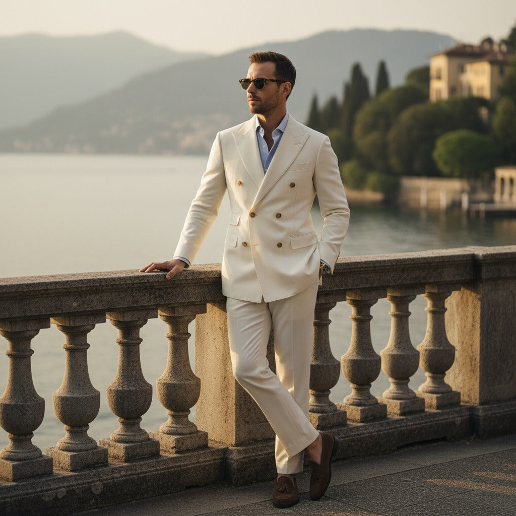 White Double Breasted Suit - White - Angled Shot