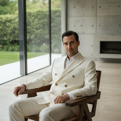 White Double Breasted Suit - White - Side Profile